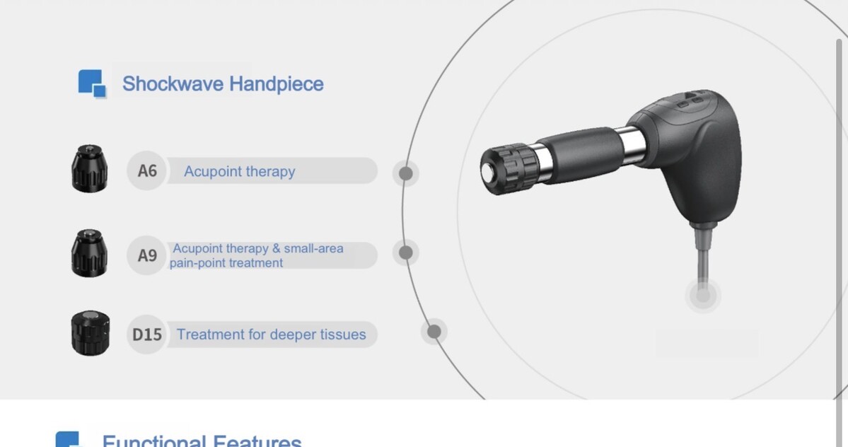 Shockwave handpiece and A6, A9 and D15 applicators